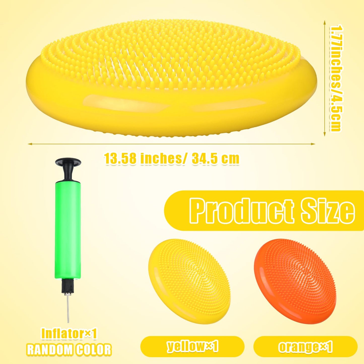 Silipull 2 Pcs Wiggle Seat Inflated Wobble Cushion Flexible Balance Disc with Air Pump for Core Stability Strengthening Improving Posture Physical Exercise(Orange and Yellow)