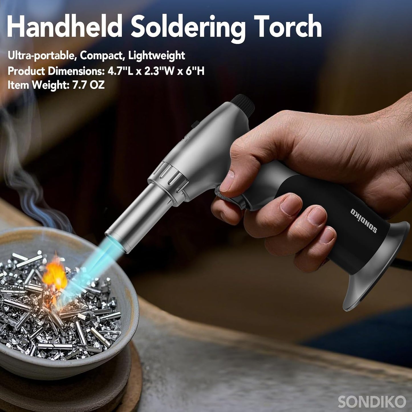 Sondiko Dual Style Butane Torch Lighter - Adjustable Flame Size & Continuous Flame Lock for Cooking | Refillable