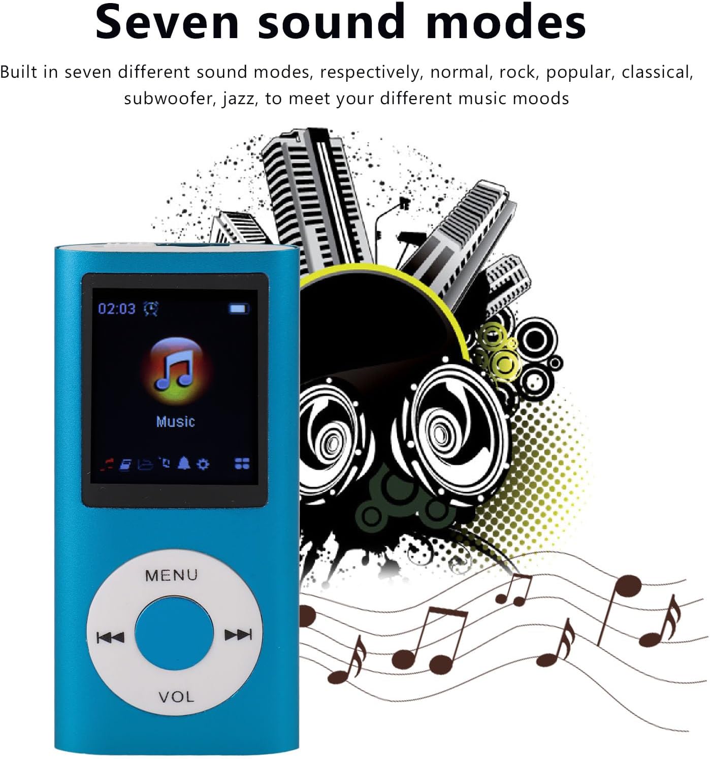 Zopsc MP3 MP3 1.8 Inch 7 8GB Player, Portable HiFi Lossless Digital Player with TFT Screen, Sound Effect Modes