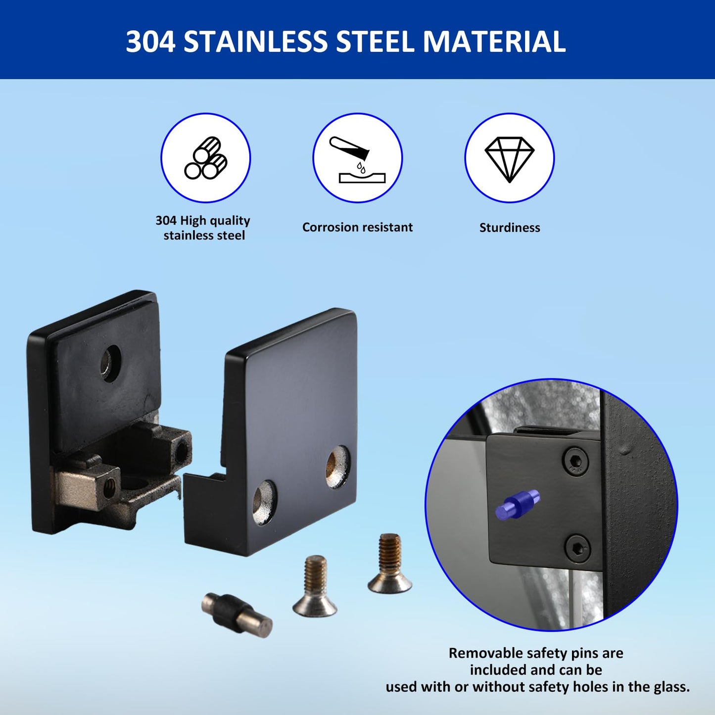 Glass Clamp－4PCS Adjustable Glass Shelf Bracket, 1/3 "-1/2 " 304 Stainless Steel Glass Clamps, Glass Clamp Bracket is Suitable for Railing, Stairs, Glass Wall, All Kinds of Glass (Black-4pcs)