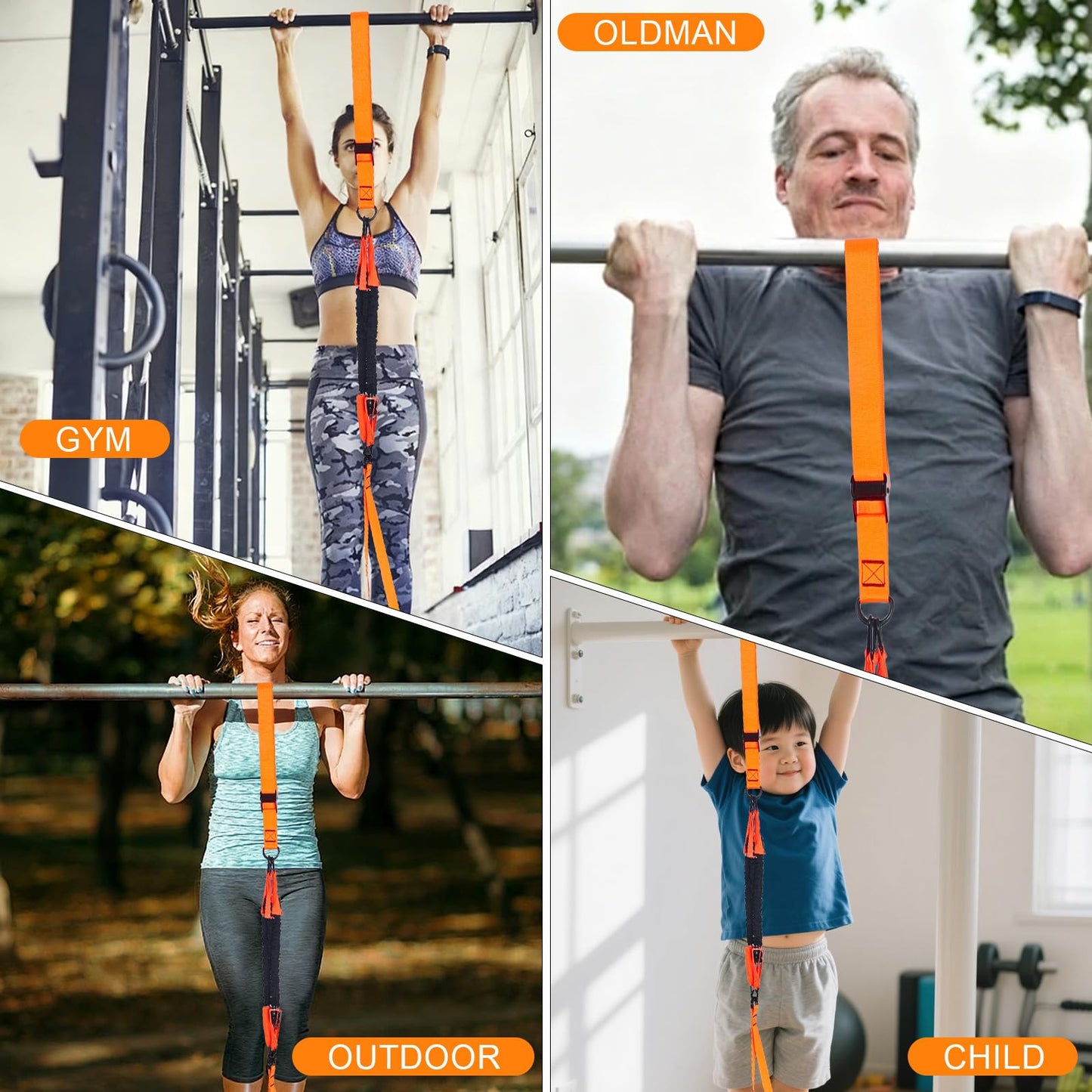 QIVDSEC Pull-Up Assistance Bands Set – Heavy Duty Adjustable Resistance Band with Feet/Knee Rest for Home Gym Strength Training