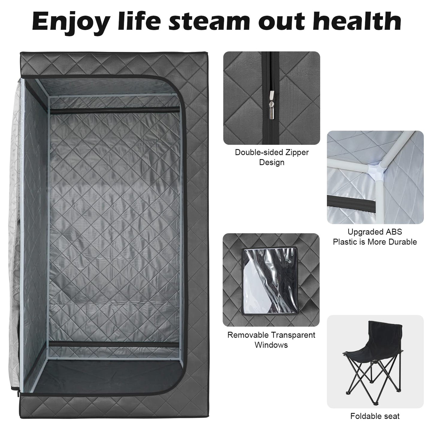 iDOTODO Full Size Home Sauna, Portable Steam Sauna for Home Spa, One Person Foldable Lightweight, Full Body Sauna Tent for Relaxation, 1500W & 4L Steamer Generator, Remote Control, Foldable Chair