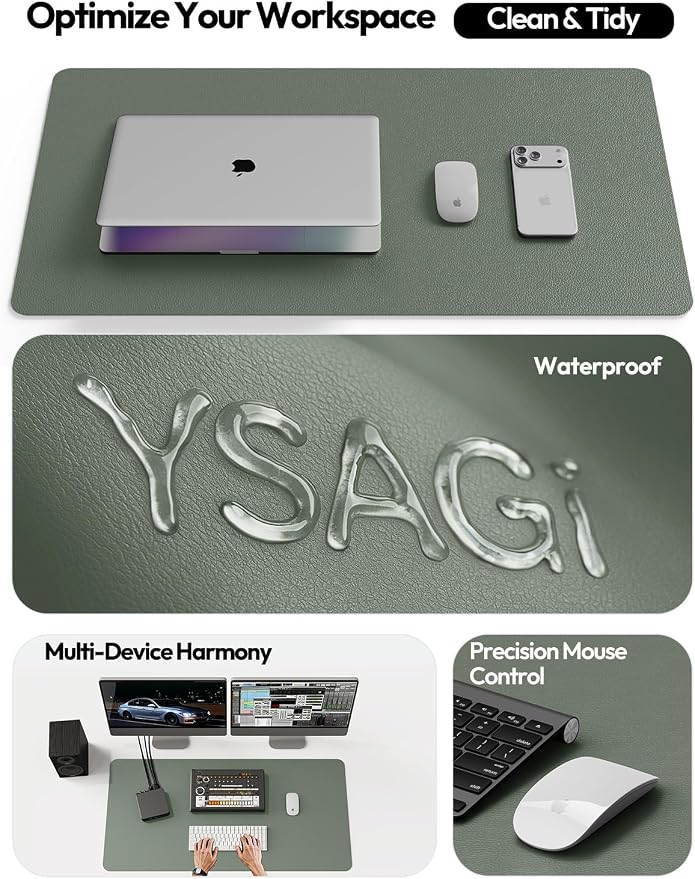 YSAGi Leather Desk Protector, Office Mat, Large Mouse Mat, Non-Slip PU Leather Blotter, Laptop Desk Mat, Waterproof Writing Pad for Office and Home(Dark Green, 42" x 17.2")