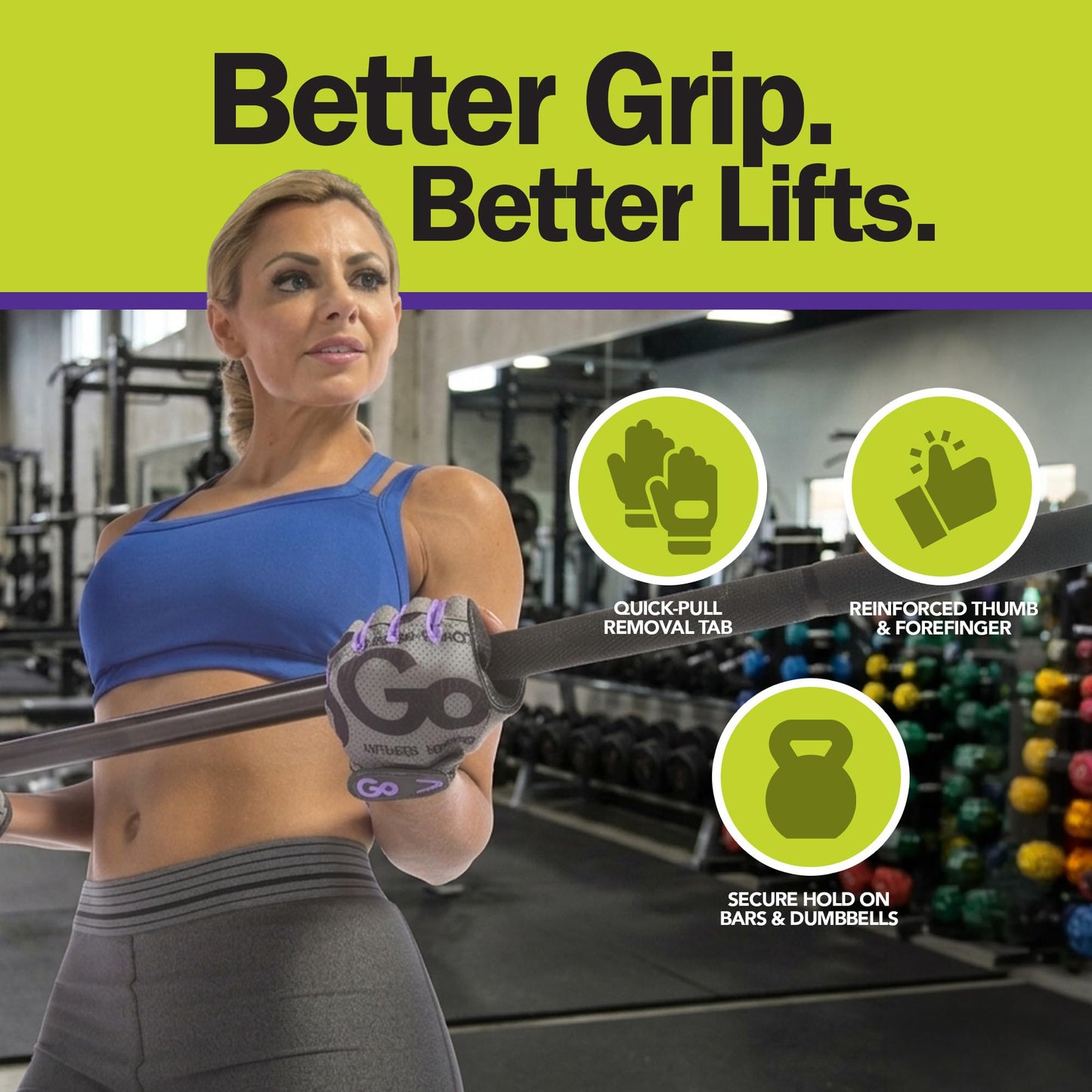 GoFit Women's Medium Pro Trainer Gloves – Workout & Weightlifting Gloves with Adjustable Wrist Support, Breathable Palm Grip, and Durable Synthetic Leather for Gym & Fitness, Purple