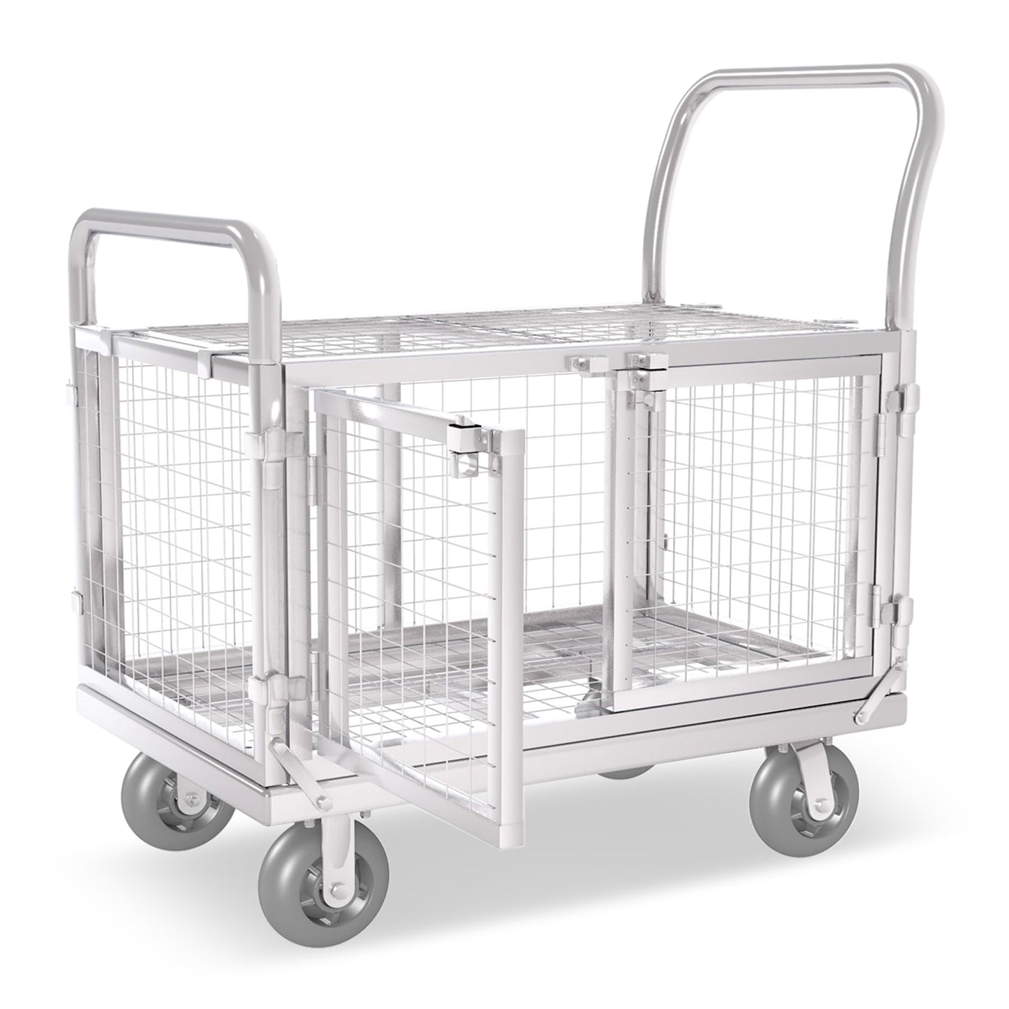 Platform Truck Cart with Cage 2-Door Design 7 in 1 Mutipurpose Handcart with 5" Wheel 39"x25" Large Uitility Cart, Mesh Plate w/Removalble Fence 6-Side, Load 2000lbs for Grocery/Laundry/Stall/Storage