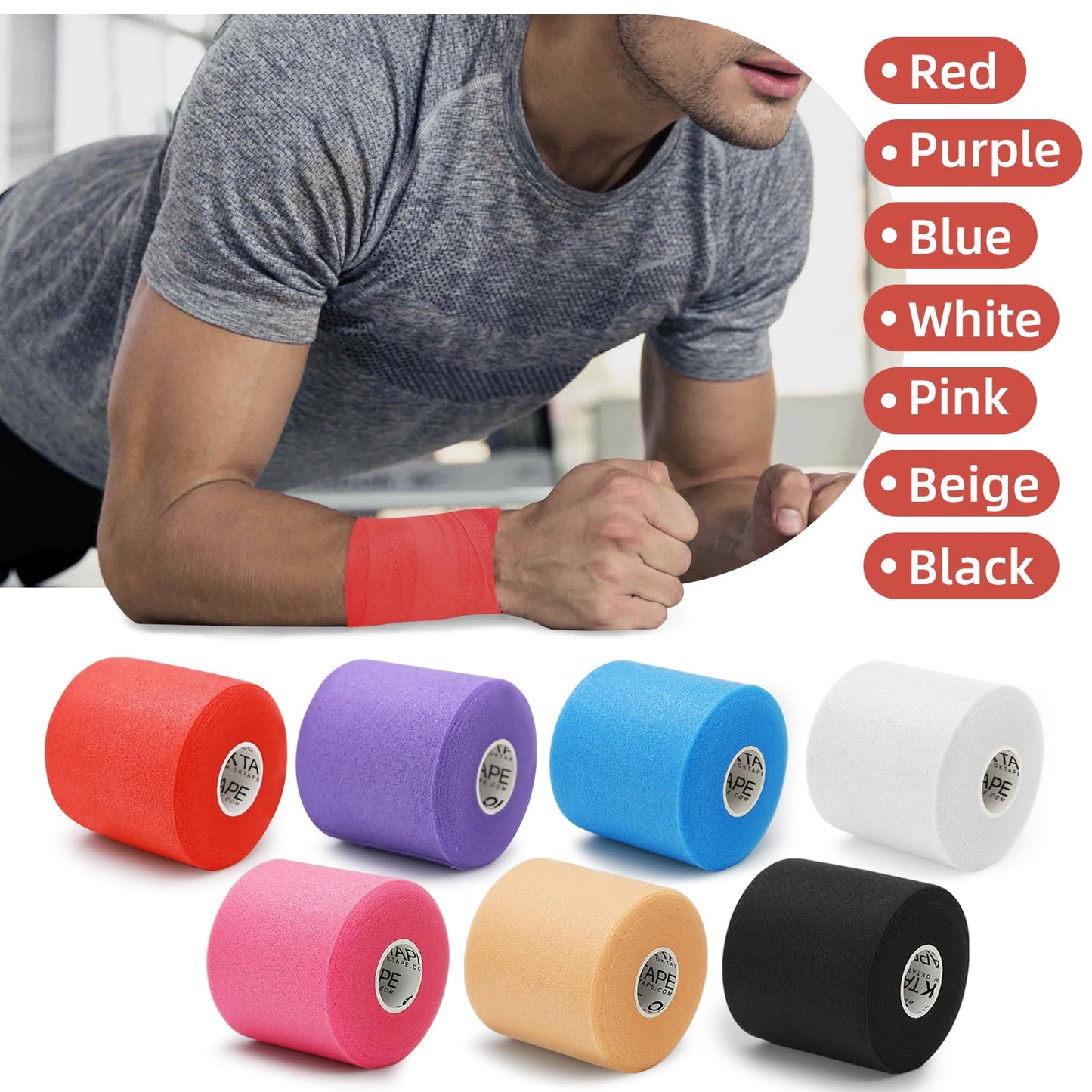 OK TAPE Pre Wrap Tape (4-Rolls, 120 Yards) - Athletic Foam Underwrap for Sports, Protect for Ankles Wrists Hands and Knees, 2.75 Inches - Red