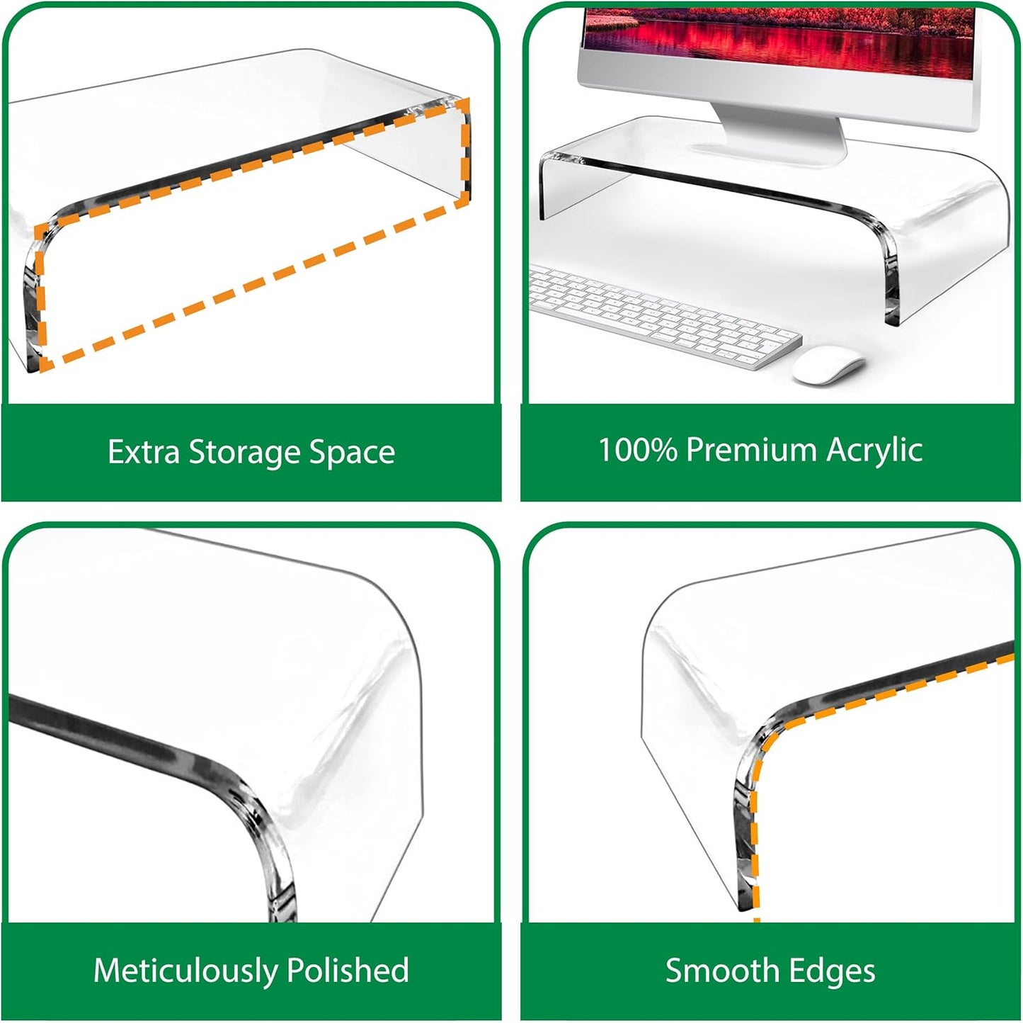 Clear Acrylic Monitor Riser for Home Office - AMT Premium Design