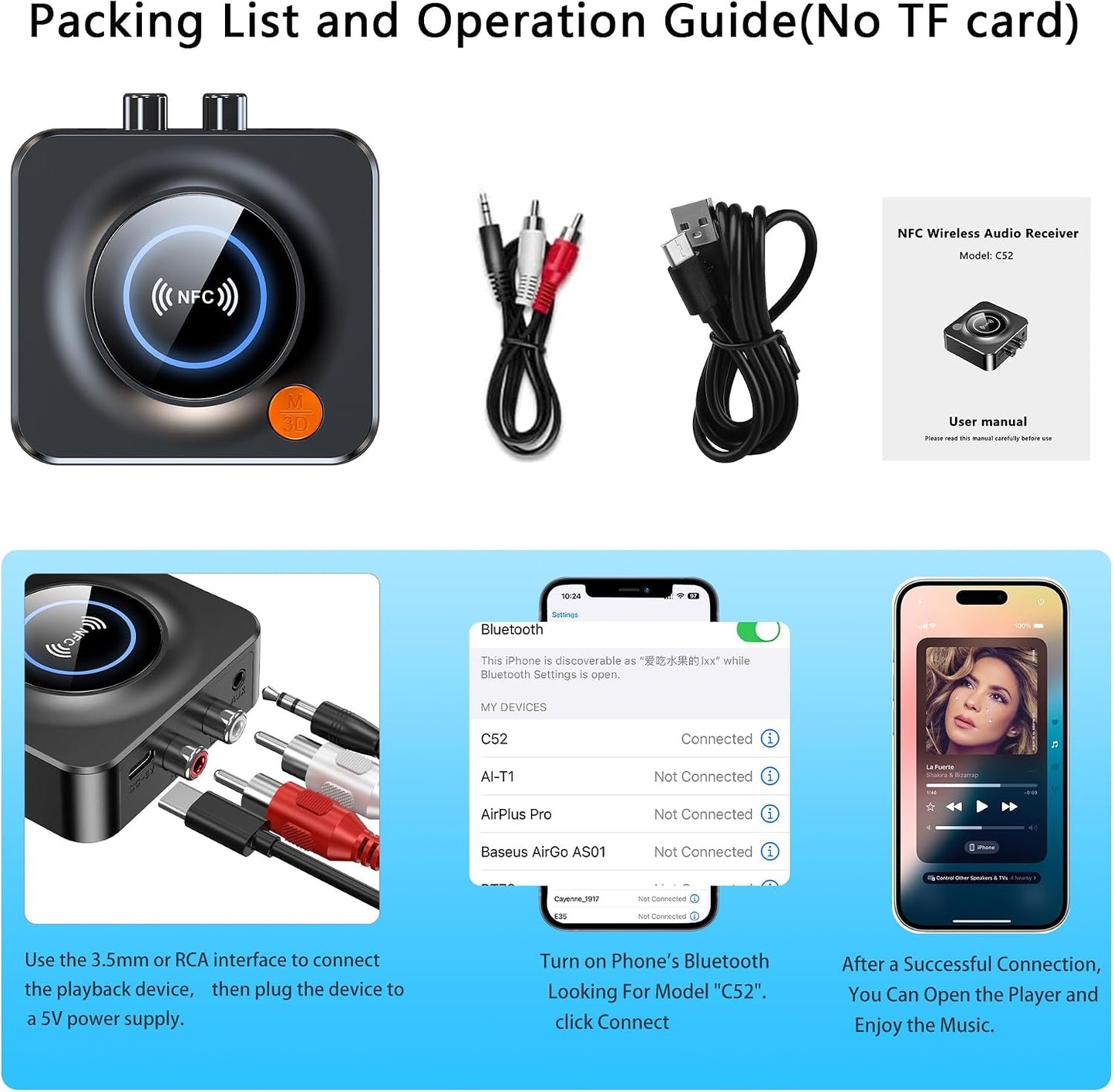LSLYA Pair,3.5mm Bluetooth Receiver for Home Stereo, NFC Quick AUX/RCA,TF Card Slot,Wireless Bluetooth Audio Adapter