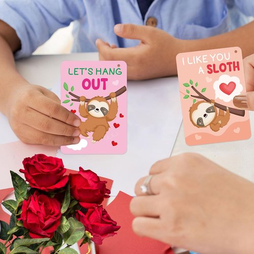 Fancy Land 30-Pack Sloth Valentine's Day Cards - Fun Classroom Gift Set for Kids with Keychains
