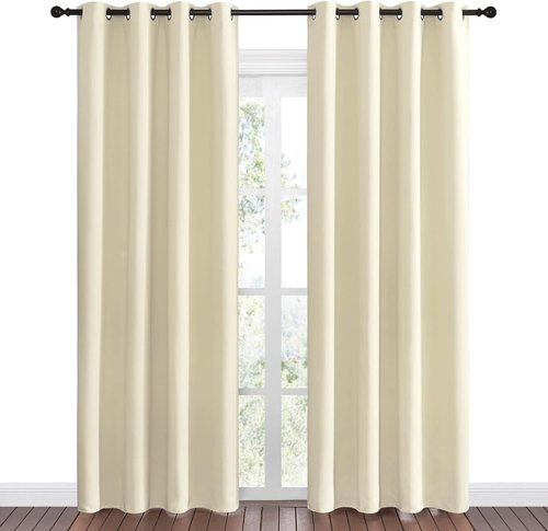 NICETOWN Beige Room Darkening Curtains - 86" Long | Total Privacy Drape Panels for Boho Farmhouse Decor (Set of 2, 55" Wide)