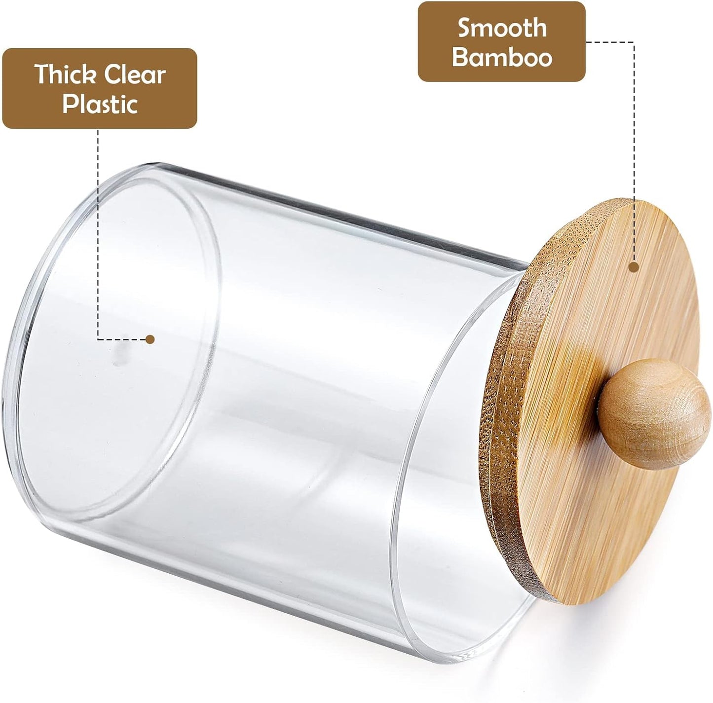 Qtip Holder Dispenser by [Brand Name] - 10 oz Clear Plastic Apothecary Jar with Bamboo Lids | Stylish Vanity Organizer for Cotton Swabs and Makeup Accessories