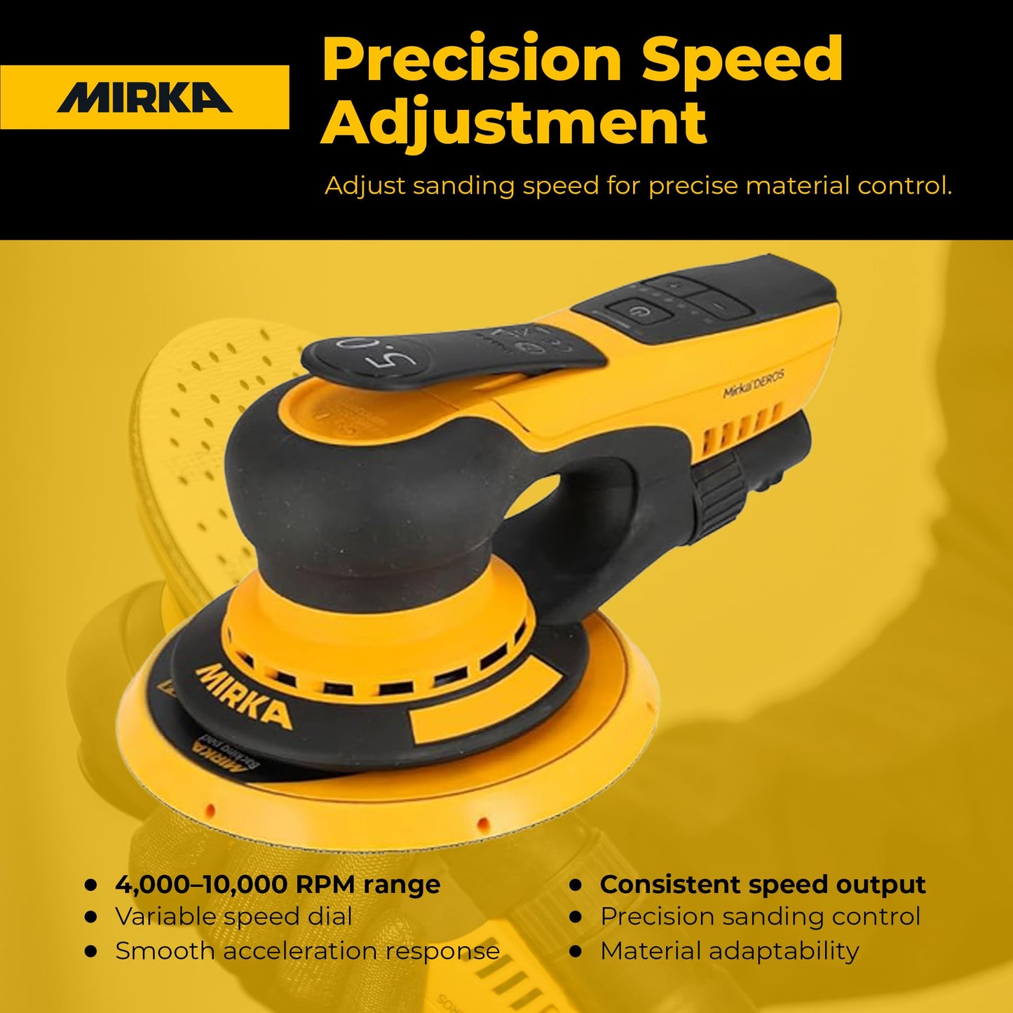 Mirka DEROS II 650 Dust-Free Sander, 6 Inch Hook & Loop - 5.0mm Orbit Random Orbital Sander – 110V Electric Power Tool for Woodworking, Drywall, Automotive Car & Wood Sanding