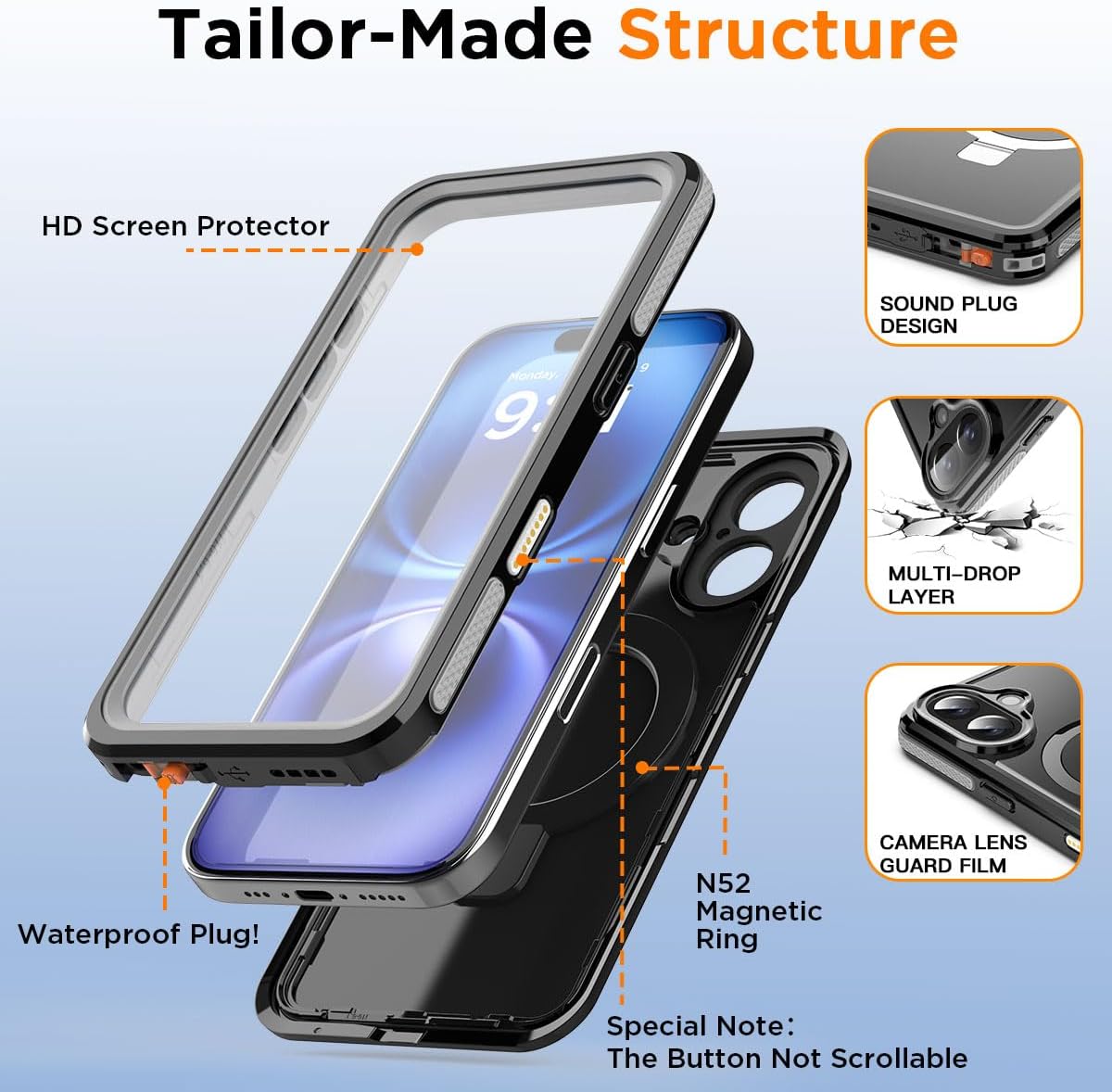 AICase 16 Protector][IP68 360] 6.1''2024 Magnetic for iPhone Case Waterproof Magsafe[Ring Invisible Stand & Screen