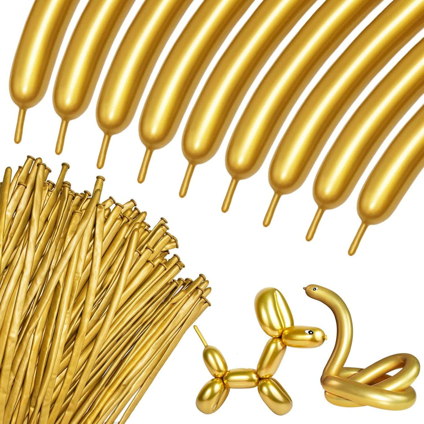 Skiennix 260 Metallic Gold Balloons - Long Latex Twisting Balloons for Animal Modeling | 100 Pcs