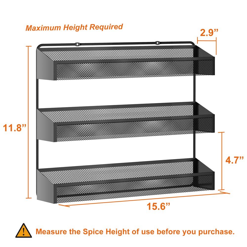 AULEDIO 2 Pack Spice Rack Organizer, 3 Tier Counter-top Stand or Wall Mounted Storage Rack Hanging Shelf for Kitchen Cabinet, Cupboard, Pantry Door Bathroom Shower Cosmetic (Black)