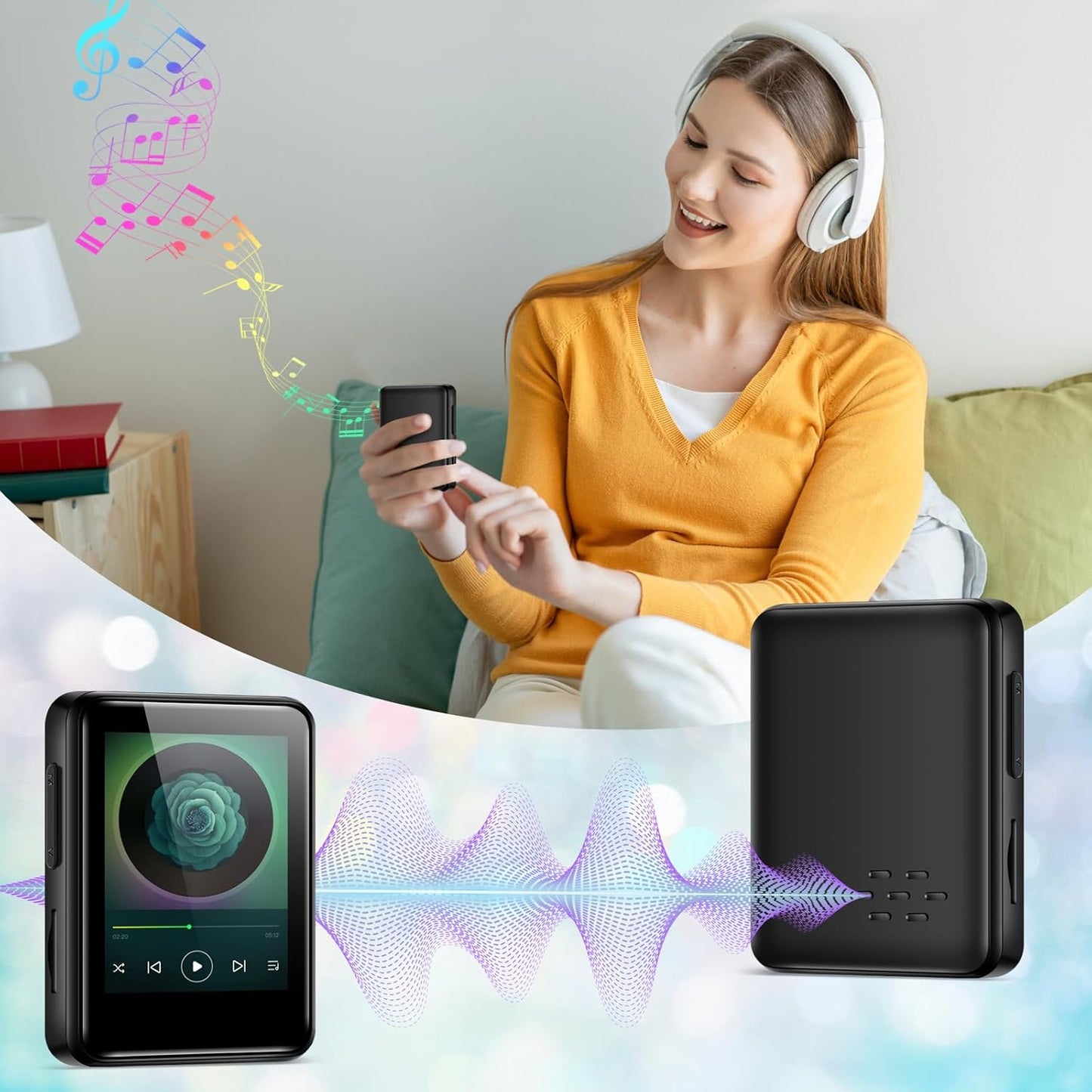 woolynew MP3 1.8 inch MP3 512GB, 64GB Music Player, Screen Portable HiFi Player Expandable to with Bluetooth, FM Radio