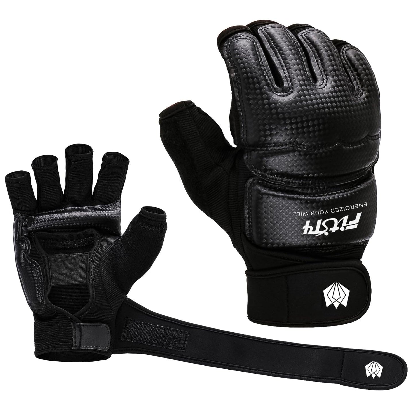 FitsT4 Sports Half Mitts MMA UFC Training Boxing Punch Bag Kickboxing Sparring Grappling Martial Arts Muay Thai Taekwondo Wrist Wraps Support Gloves for Women Men Kids Black L