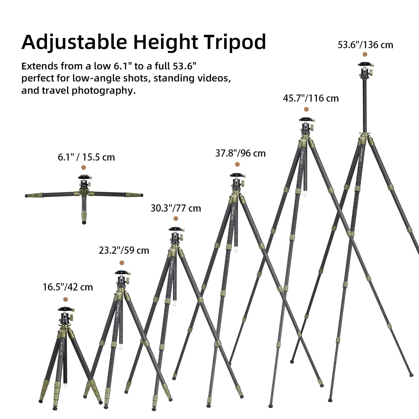 Cayer CH35 Travel Camera Tripod with Ball Head, Compact Carbon Fiber Tripod, 53.6" Compact Camera Stand for Mirrorless Cameras Video Camcorder Mobile Phone Webcam