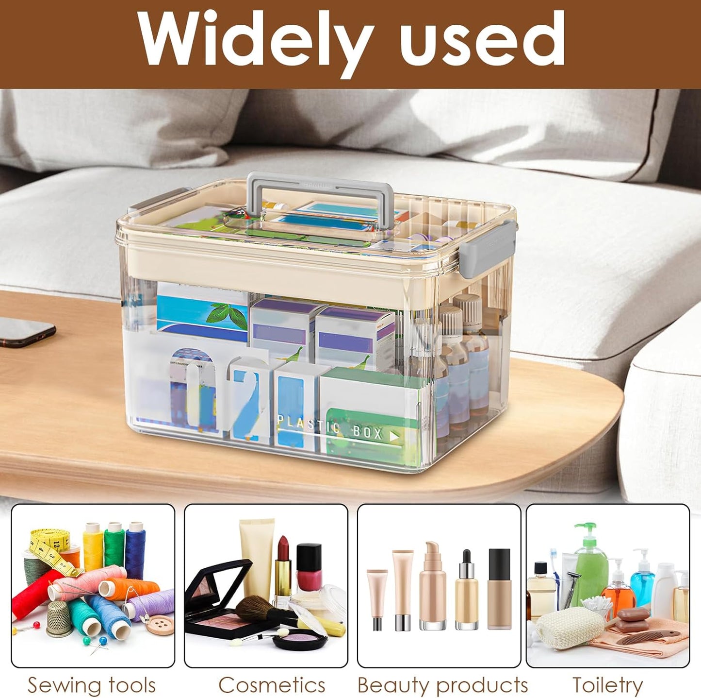 Skiennix Medicine Organizer Storage Box - Durable Plastic First Aid Container with Handle | Transparent Design