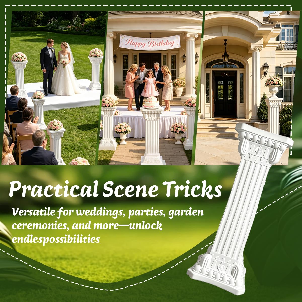 MXOYOXM 2 Pcs Vintage Wedding Roman Pillars,35.43 Inch High Plastic Wedding Columns and Pillars,White Pillar Stand for Ceremonies,Events,Banquets,Flower and Plant Display(Square)