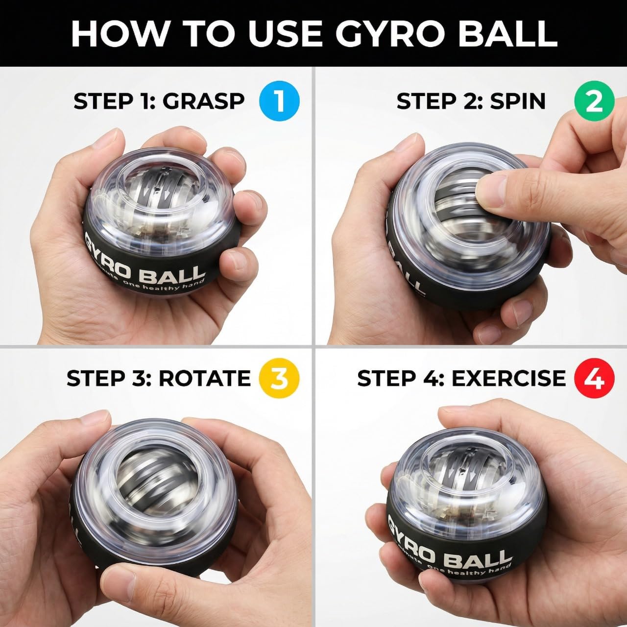 Torque Ball Hand Exerciser Auto Start, Wrist Strengthener & Gyro Ball for Martial Arts, Forearm Workout, Forearm Exerciser, Hand Strengthening Devices, Gyroscope, Vital Sports Gifts with Led Light,