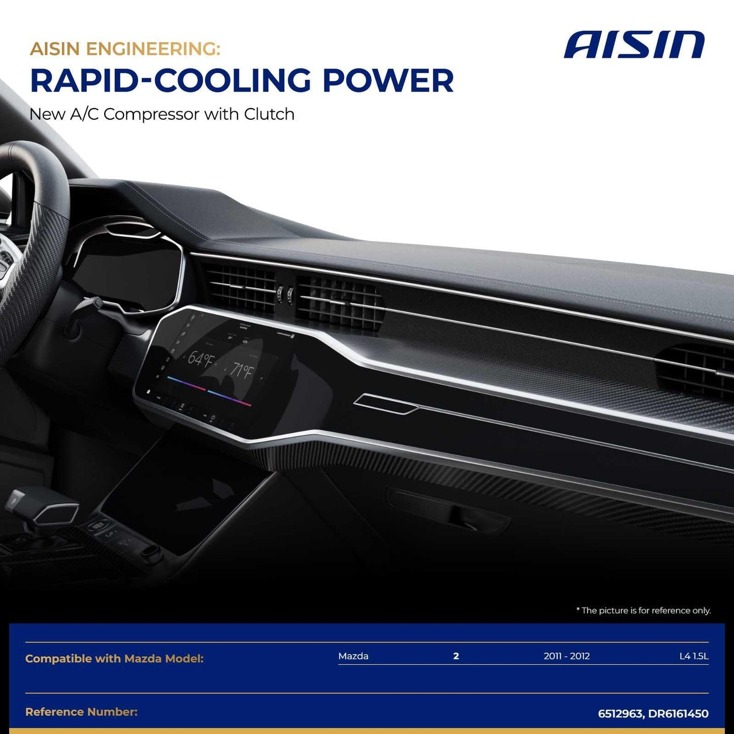 AISIN AFTERMARKET ACCZ-00778 Air Conditioner AC Compressor - Compatible with Mazda 2 2011-2012 1.5L - with 6-Pulley Groove, with Clutch