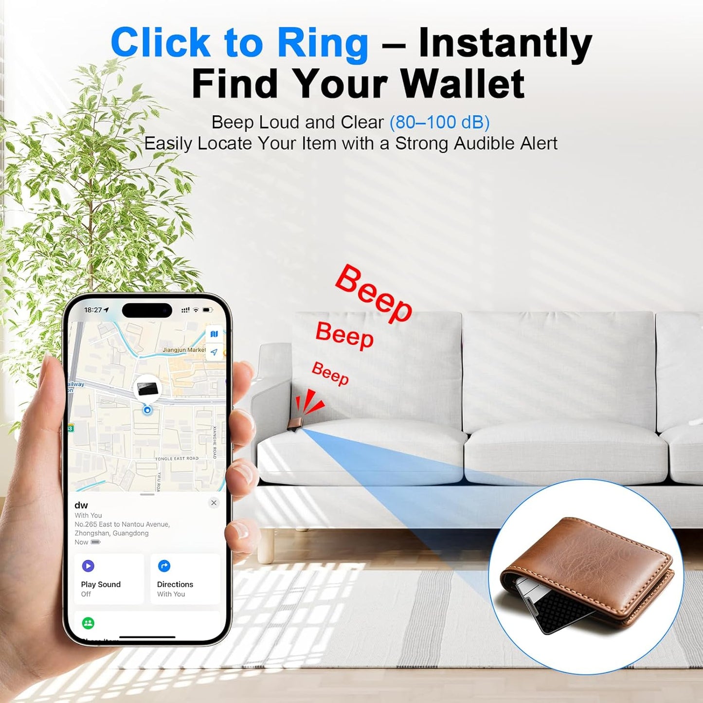 Trendia IP68 Compatible with AirTag Wallet Tracker, Smart Card Finder, Apple MFi Compatible (iOS Only), App Controlled