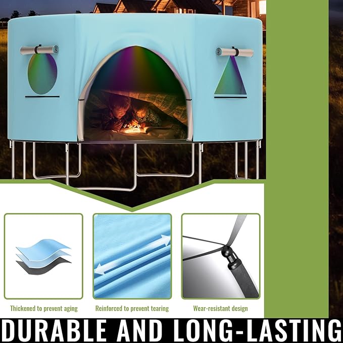 Gardenature 10FT/12FT/14FT Trampoline Tent(Tent Only), Fit Round Trampolines, Shade Cover with LED Light, Outdoor Trampolien Accessories, Anti-Tear