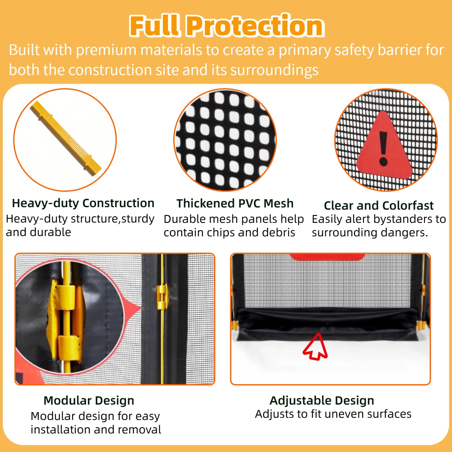Heavy-Duty 3-Section Debris Containment Mesh Barriers - Portable Safety Barrier with Nylon Coated Mesh & Metal Frame for Controlling Chips, Grinding, Stumps, Brush