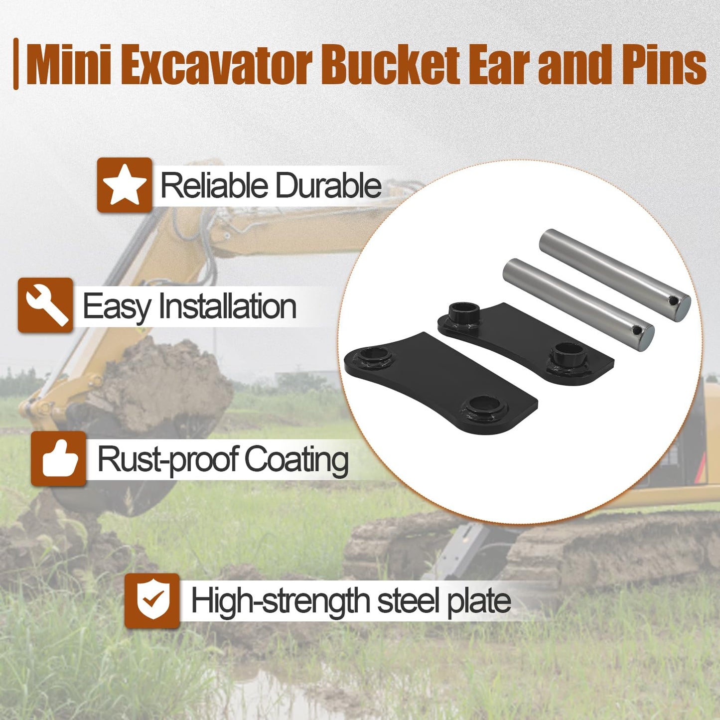 ShareZem 45mm Bucket Attachment Ear Weld On 10-1/4" C-C A Pair with Pins and Screws for Caterpillar 305 305.5 306 Mini Excavator