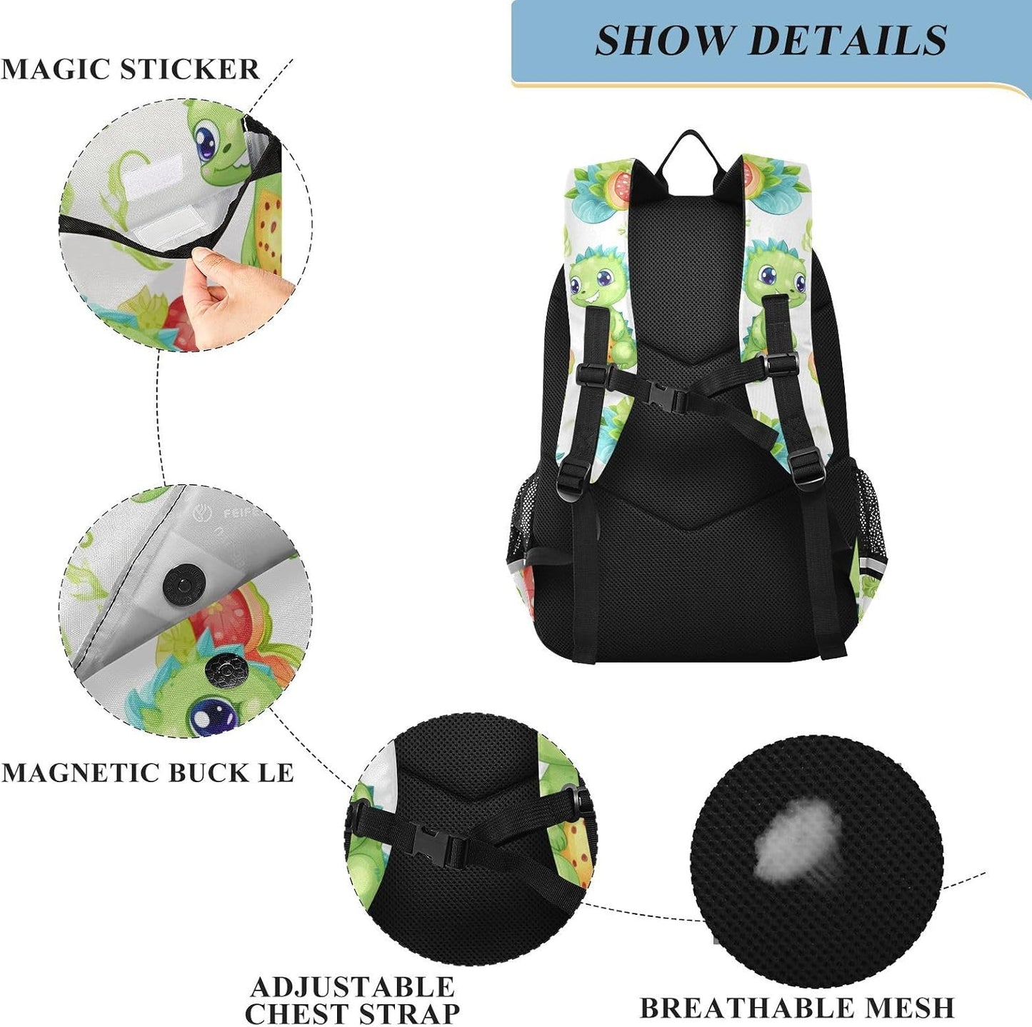 Backpack Daypack ALAZA Cute Dino Baby Dinosaur Laptop Purse for Women Men Travel Bag Casual with Compartment & Multiple