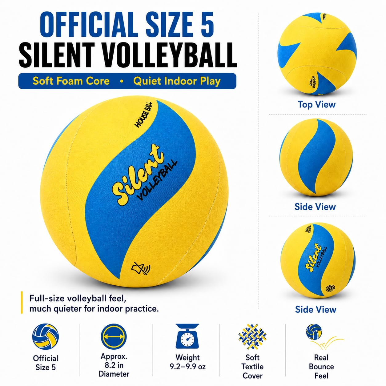 VbStar Volleyball Trainer with Silent House Ball – Indoor Practice Training Set with Serve Trainer Belt and Quiet Indoor Volleyball for Beginners & Advanced Players