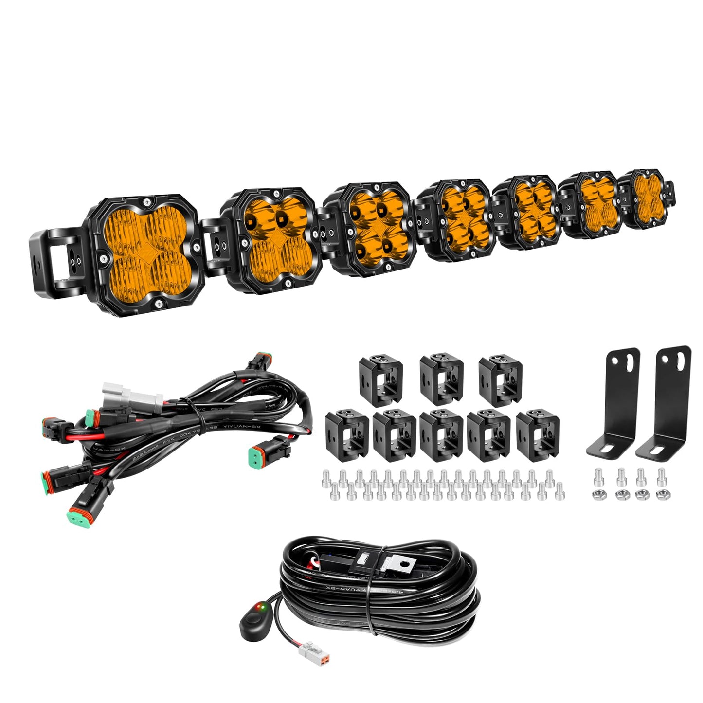 SKYWORLD 7 Pcs Amber Cube LED Pod Light, 4 Inch 30W Spot Flood Combo Beam Work Lights with Wire kit,3055K Car Off-Road Driving Lamp for ATV, UTV, 4x4, Tractor,Truck,Motorcycle