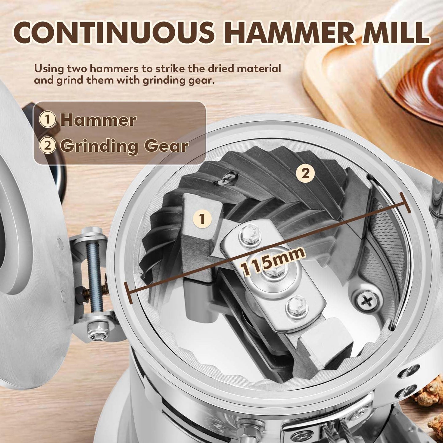 Moongiantgo Hammer Mill Grinder Electric 1200W Continuous Herb Grinder, Capacity 6.6-33 Lbs/H, with 6 Sieve Meshes, Commercial Grinding Machine for Dry Herb Grain Spice Corn Nutmeg, 110V