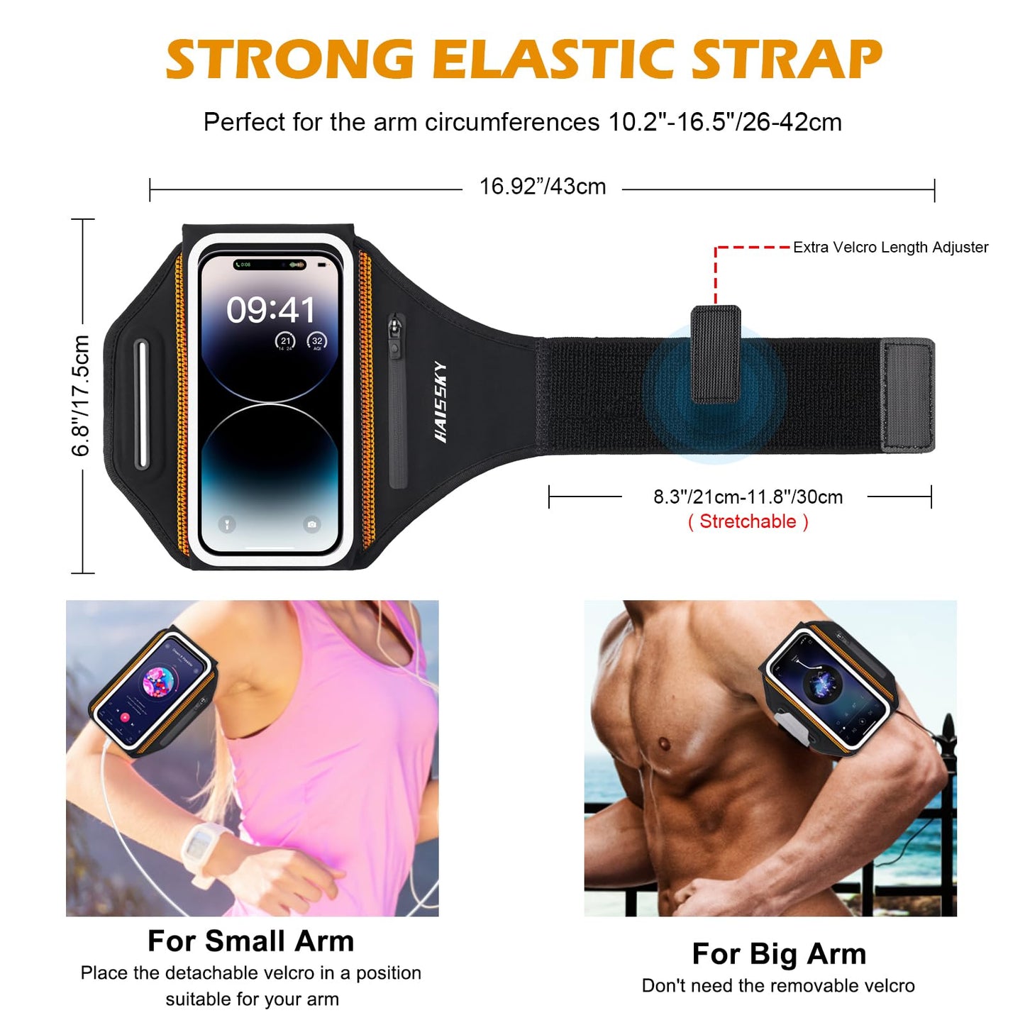 Running Armband with Earphone Bag Cell Phone Armband for iPhone 17 16 15 Pro 14 Plus 13 11 XR, Galaxy S24/S10 Water Resistant Sports Phone Holder Case & Zipper Slot Car Key Holder for 6.9 inch Phone