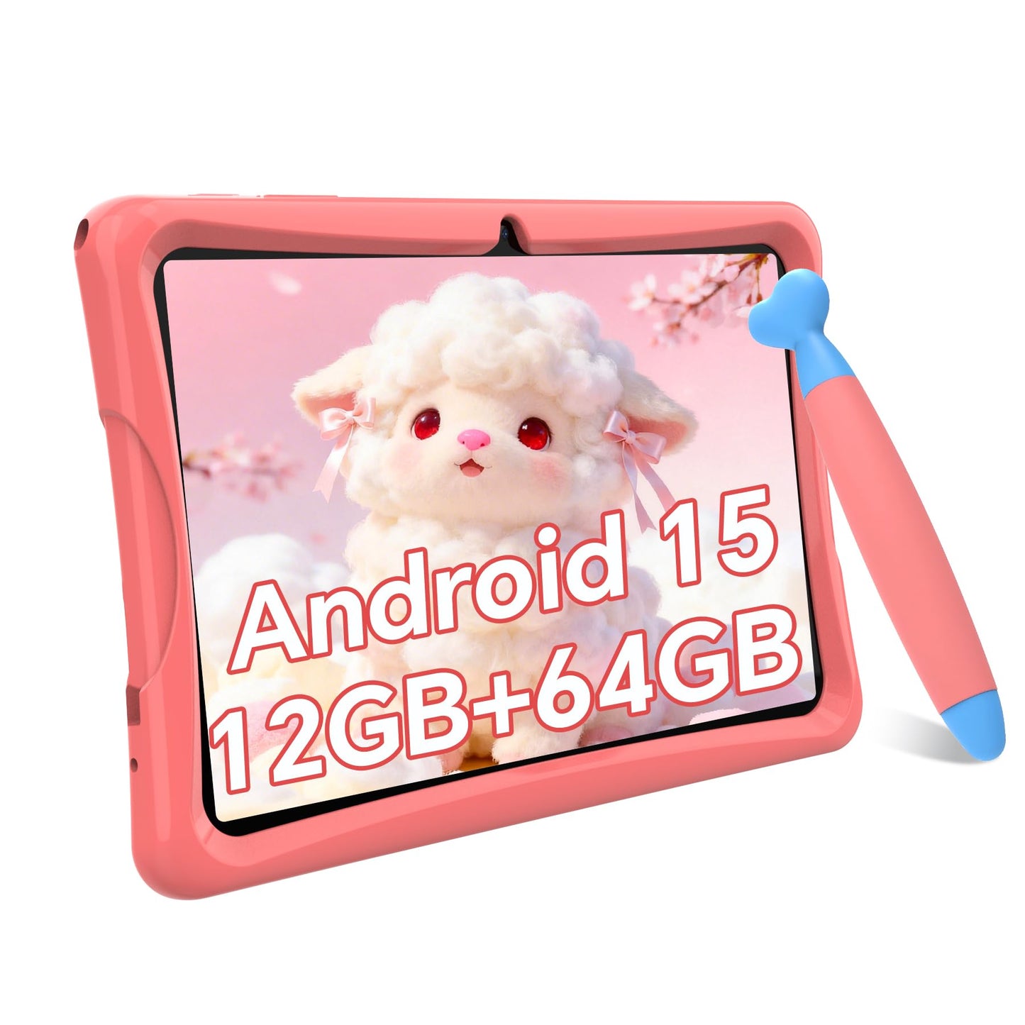 2026 Upgraded TABWEE Kids Tablet 10 Inch, Latest Android 15 Tablet for Kids Ages 6-12, 12GB RAM 64GB ROM (Expandable 2TB), HD Eye-Care Display, Parental Control, WiFi, Kid-Proof Case & Stylus Included