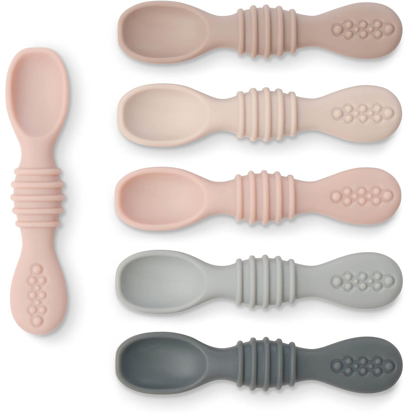Simka Rose Silicone Baby Spoons - Self Feeding Infant Spoons (6 Pack) | Easy on Gums, Dishwasher Safe, 6 Months+