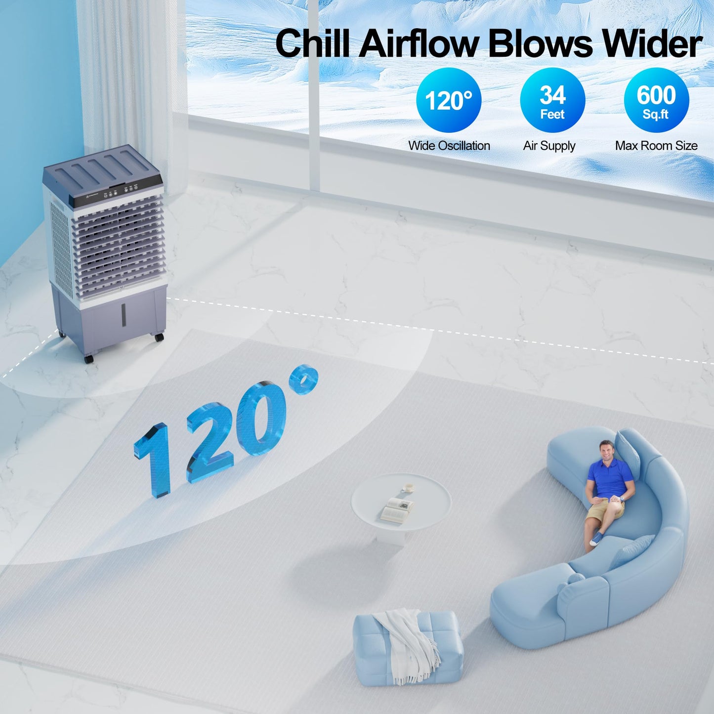 Uthfy 1800 CFM Swamp Cooler Air Conditioner, 3-IN-1 Portable Evaporative Air Cooler with 5.3 Gal Water Tank, 6 Ice Packs, Remote, 12H Timer, 120° Oscillation, Cooling Fan for Room Bedroom Home Office