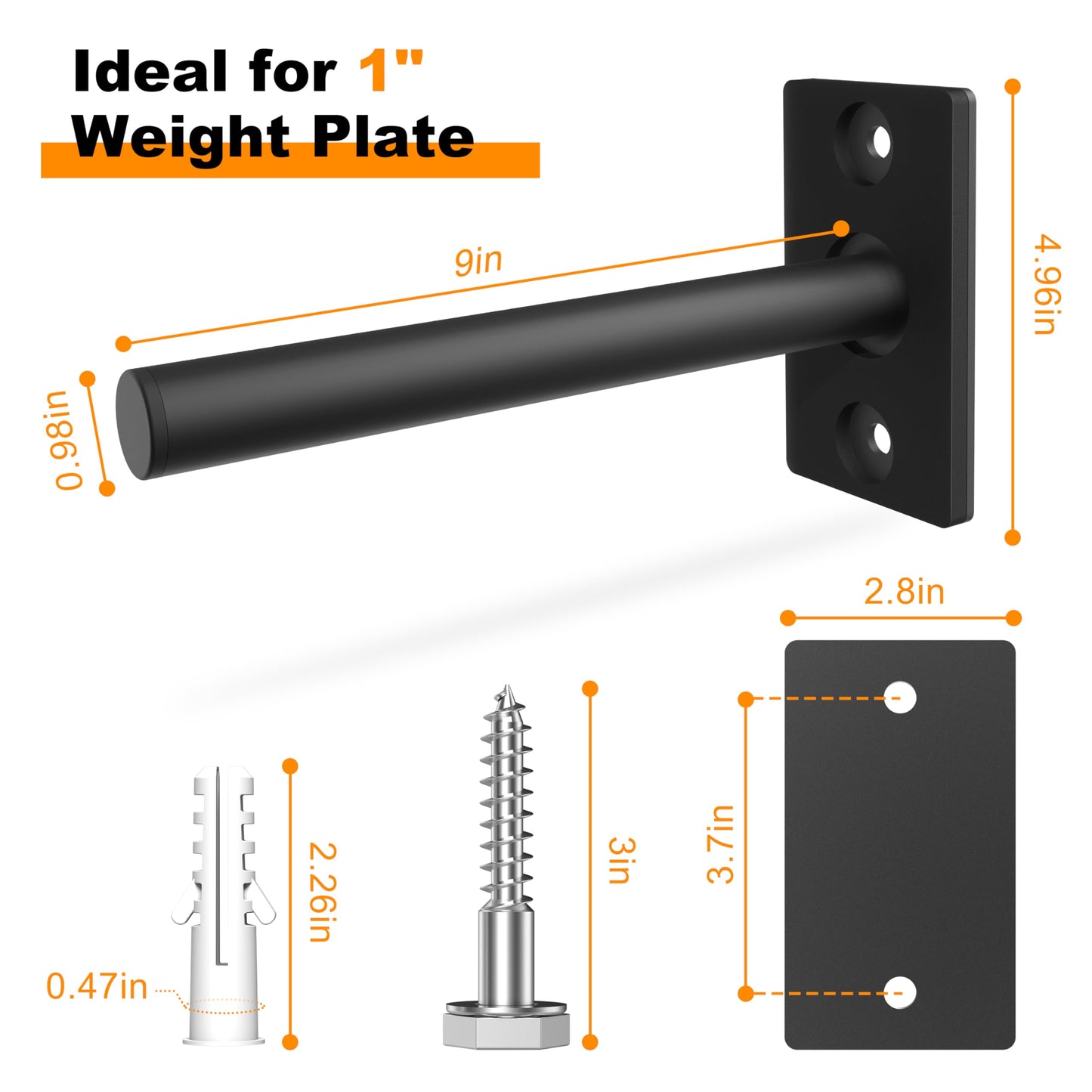 MIUONO Weight Plate Rack, Wall Mount Weight Plate Holder for 1" Plates, 5 Pack Weight Storage Racks Home Gym Organizer