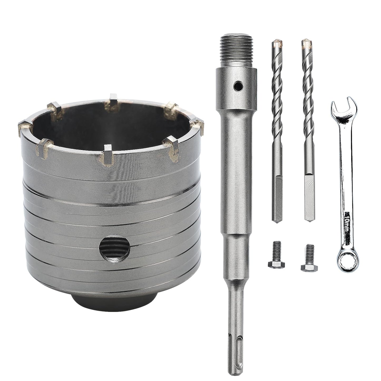 GRIXLEN 2.5 inch / 65mm Concrete Hole Saw with SDS Plus Shank Connecting Rod, 6.3mm Tungsten Carbide Tip for Concrete, Cement, Brick Wall