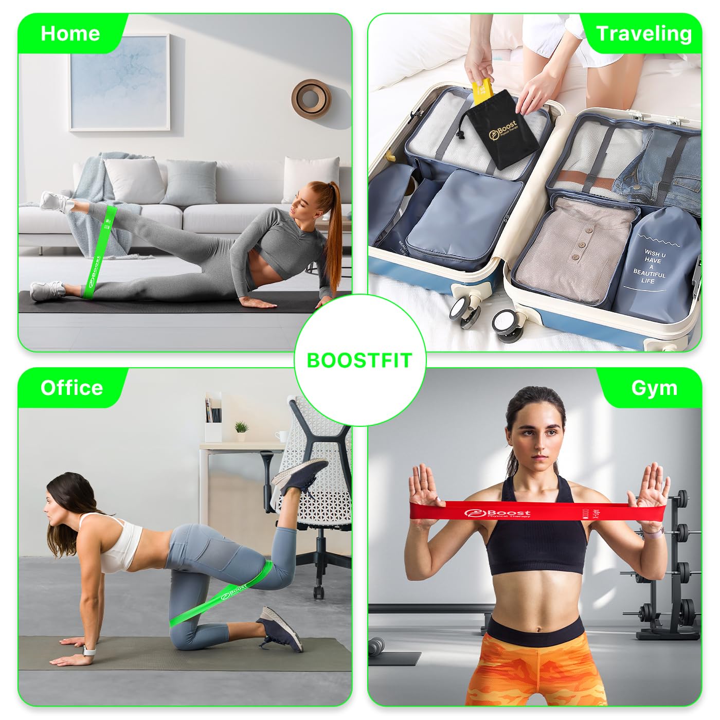 BOOSTFIT Resistance Bands for Working Out, Exercice Bands Set with 5 Different Levels for Physical Therapy, Elastic Bands with Instruction Guide and Carry Bag for Indoor & Outdoor Fitness