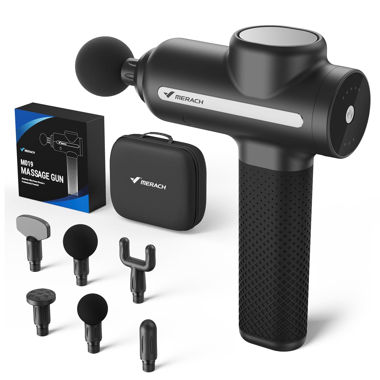 MERACH Pro-Grade Massage Gun, Quiet Massage Gun Deep Tissues, 12MM Percussion Massager Tools for Muscles Shoulders Legs Body Pain Relief, Handheld Massager with 6 Heads & 5 Speeds, Gift for Him