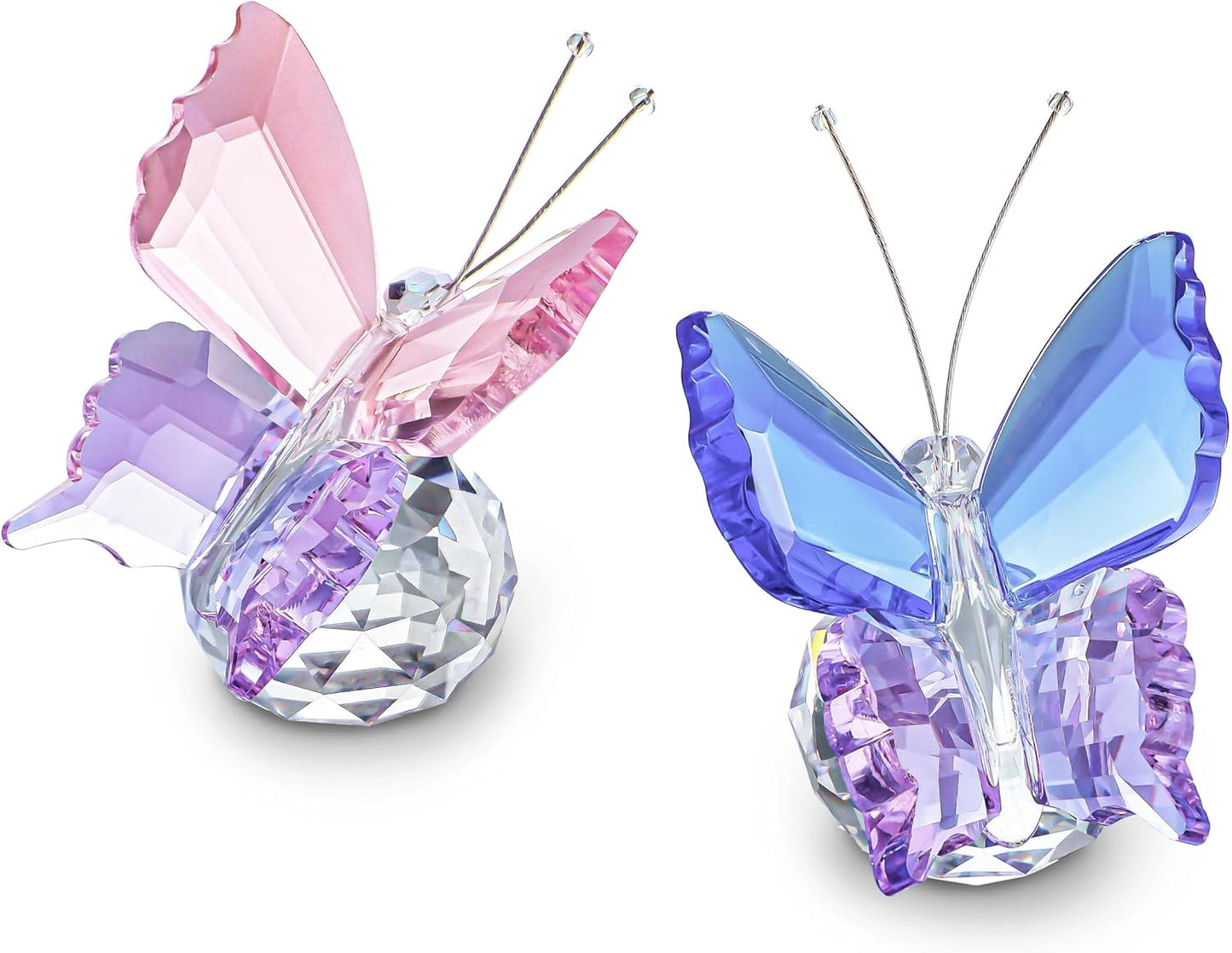 Skiennix Crystal Butterfly Figurines - Elegant Collectible Ornaments with Clear Ball Base | 2-Piece Set