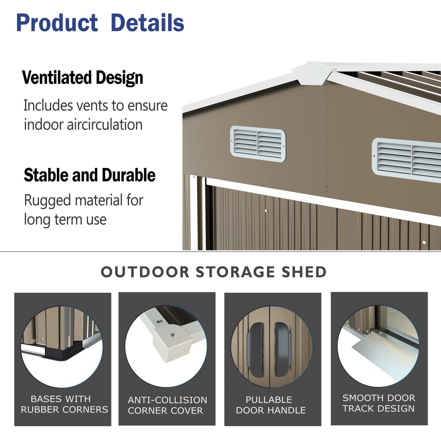 ALAULM 10'x8' Outdoor Storage Shed Outdoor Galvanized Metal Tool Shed with Vents & Sliding Door, Waterproof Garden Shed for Patio,Lawn,Backyard to Store Bikes,Tools-Brown