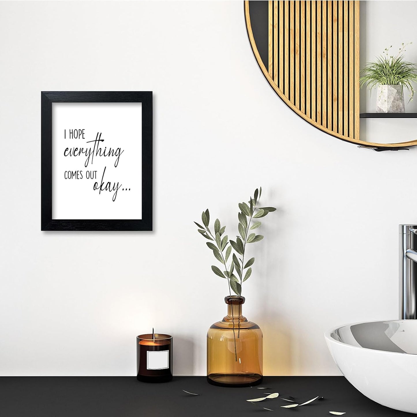 Pigort Funny Bathroom Sign - Black and White Wall Art Decor | 8x10 Inch Toilet Quote for Guest Room