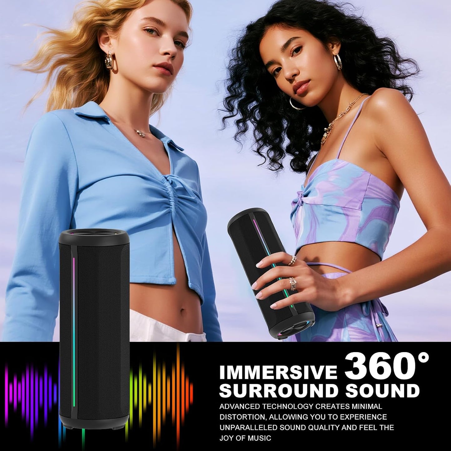 CofunKool 16W 5.4, 3600mAh IPX55 Portable Speaker with RGB Lights, Clear Stereo Loud Sound, AUX Input TF Card Slot