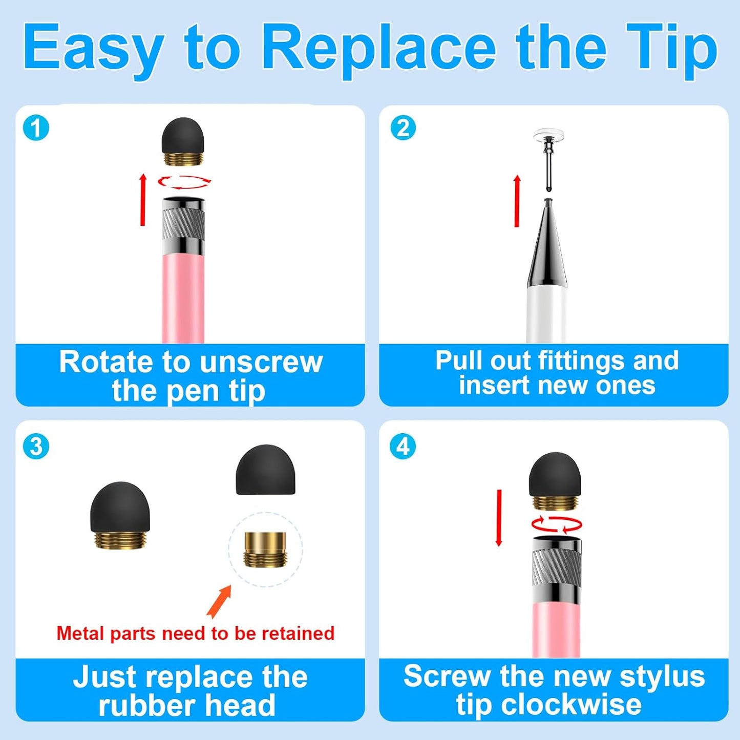 Bopomofo 10 Tips+5 Rubber Transparent Disc Trips,High Precision and High Sensitivity Stylus Replacement Tibs,Black