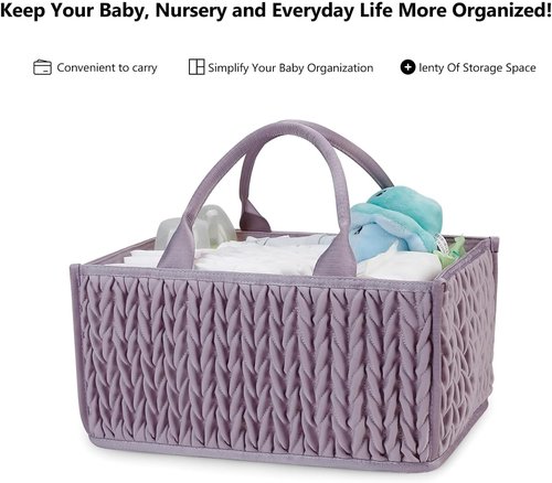 MOMIGO Baby Diaper Caddy Organizer - Stylish Mahua Waterproof Nursery Storage Basket for Diapers & Wipes | Purple