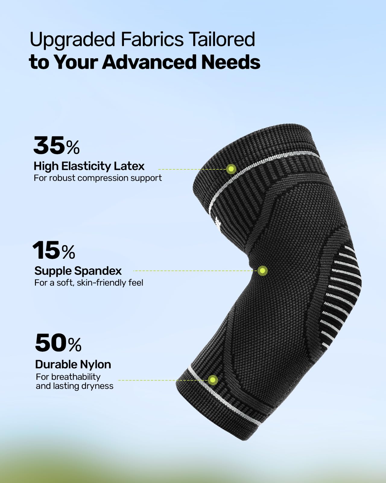 Rakiie Elbow Compression Sleeve 2 Pack, High Elastic Elbow Brace for Tendonitis and Tennis Elbow for Women & Men, Elbow Sleeve for Tennis, Golfer, Badminton, Weightlifting, Grey M