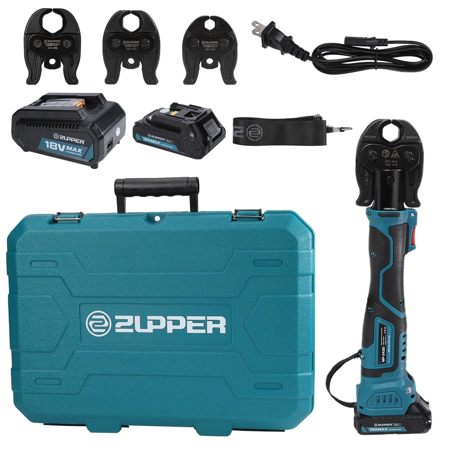 ZUPPER Press Tool,18V Electric Copper Pipe Crimping Tool with 4 Press Jaws 1/2”- 1 1/4”,Brushless Motor,2pcs 2Ah Battery Fast Charger & Carrying Case